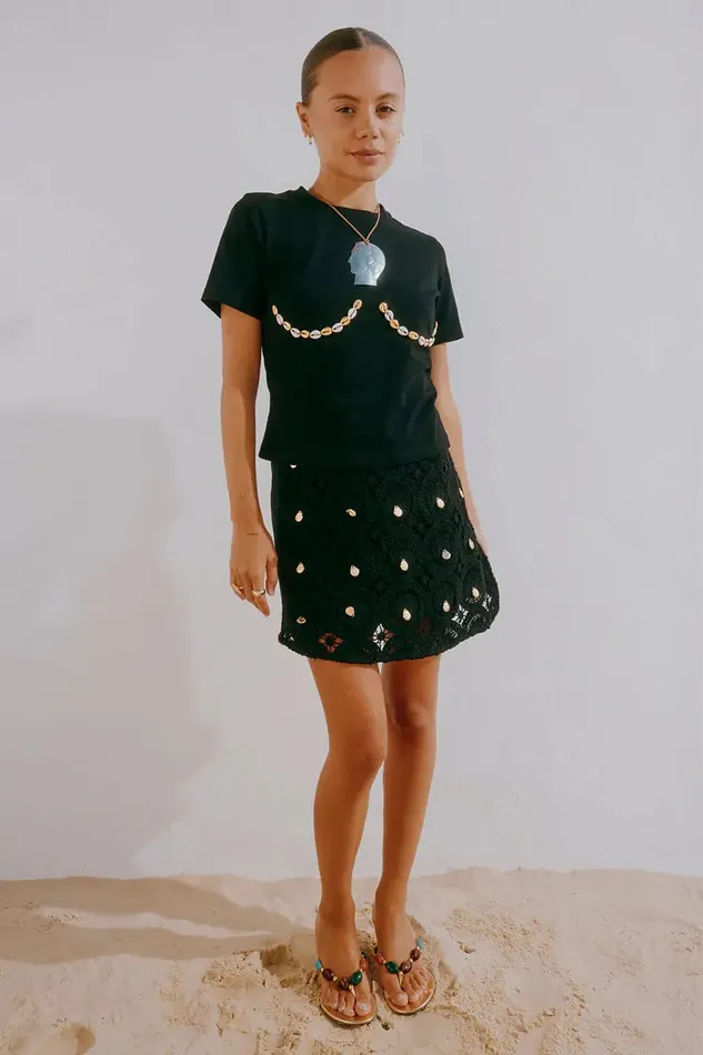 Never Fully Dressed Knitwear Black Crochet Shell Wrap Skirt 8211 Women