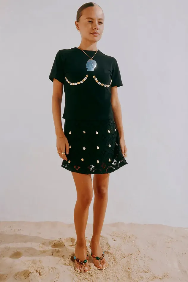 Never Fully Dressed Knitwear Black Crochet Shell Wrap Skirt 8211 Women