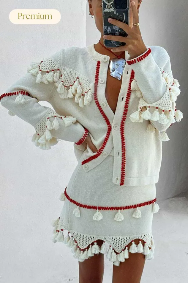 Never Fully Dressed Knitwear Ivory And Red Jake Skirt 8211 Women