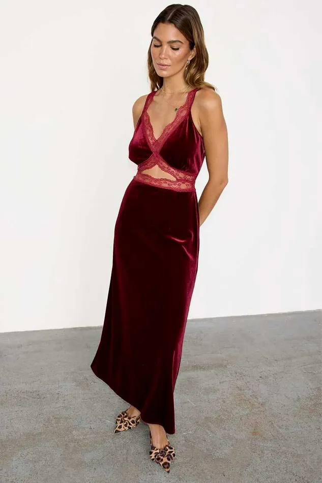 Never Fully Dressed Midi Burgundy Velvet Mimi Dress 8211 Women
