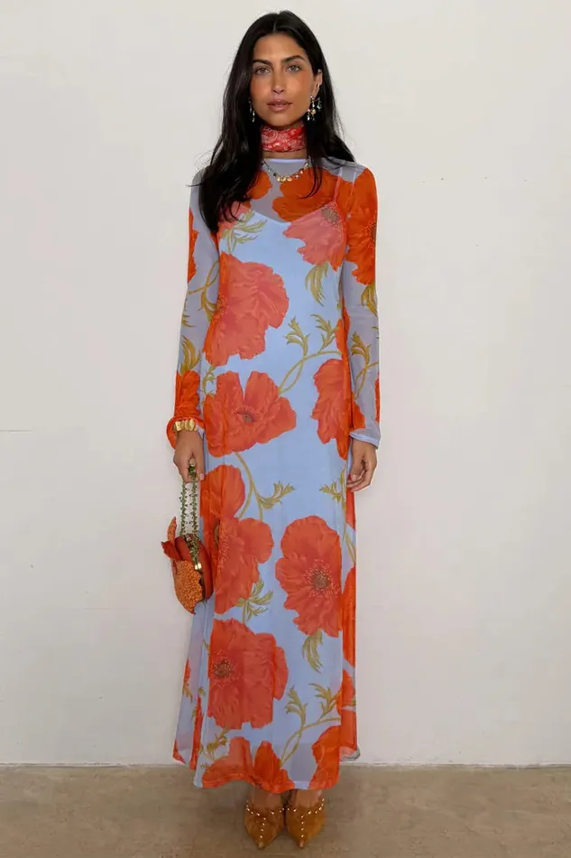 Never Fully Dressed Newness Blue Poppy Aria Mesh Dress 8211 Women