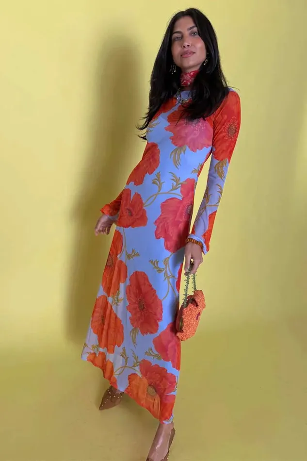Never Fully Dressed Newness Blue Poppy Aria Mesh Dress 8211 Women