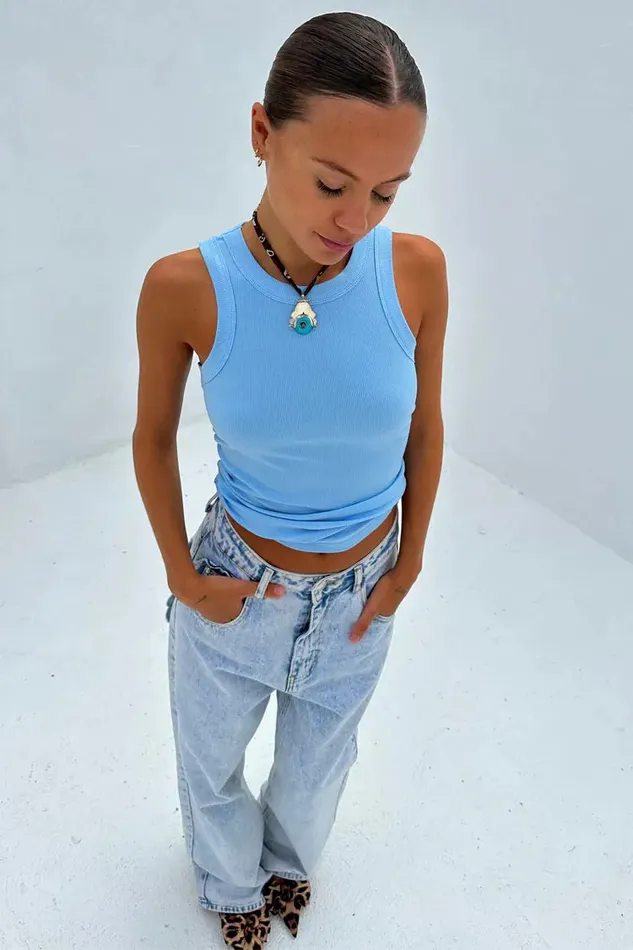 Never Fully Dressed Newness Ice Blue Ribbed Tank Top 8211 Women