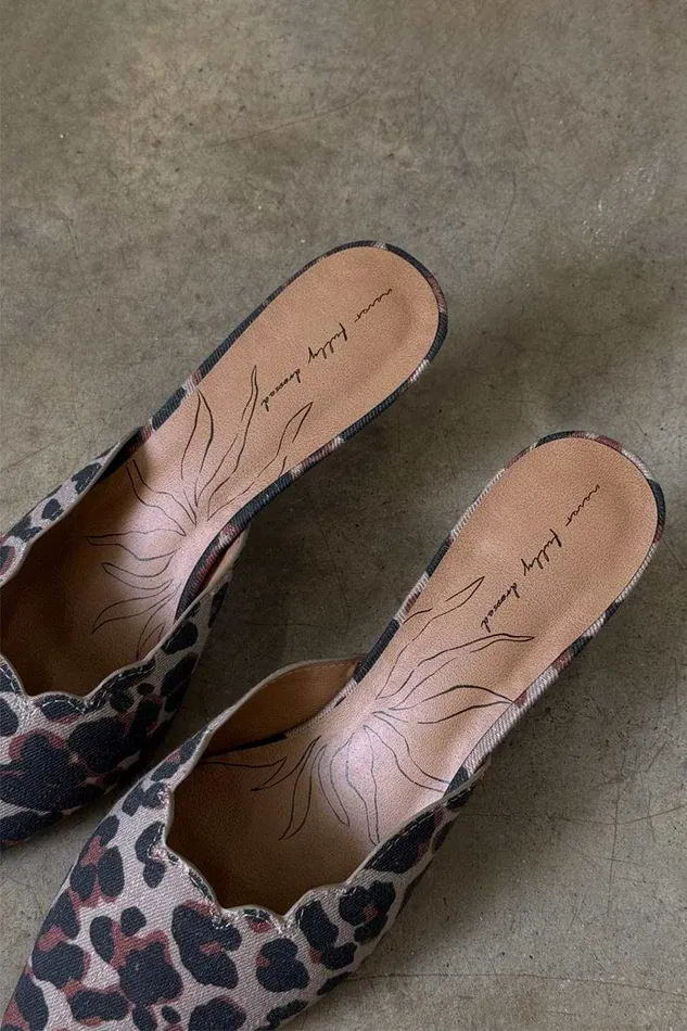Never Fully Dressed Newness Leopard Denim Scallop City Mules 8211 Women