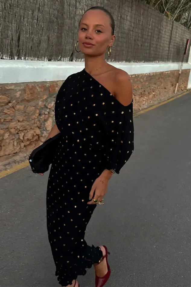 Never Fully Dressed Nfd Classics Black Tilly Plisse Dress With Gold Fleck 8211 Women Never Fully Dressed Nfd Classics Black Tilly Plisse Dress With Gold Fleck 8211 Women
