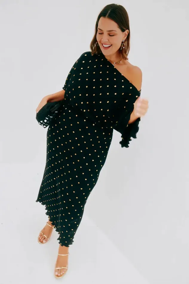 Never Fully Dressed Nfd Classics Black Tilly Plisse Dress With Gold Fleck 8211 Women