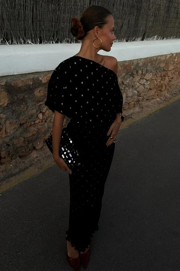 Never Fully Dressed Nfd Classics Black Tilly Plisse Dress With Gold Fleck 8211 Women
