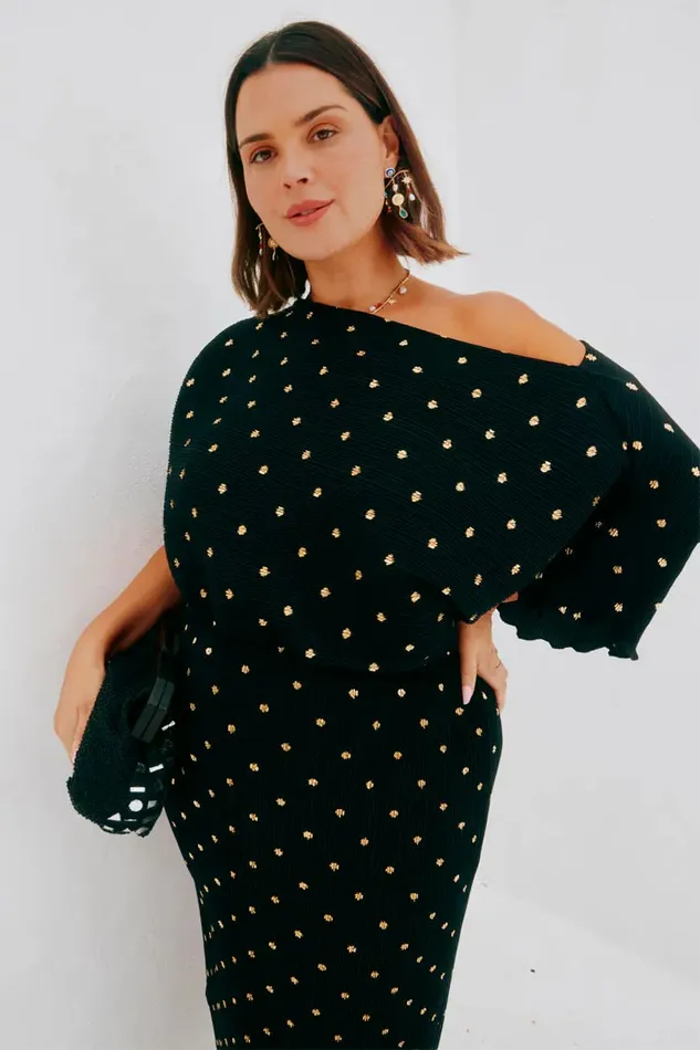Never Fully Dressed Nfd Classics Black Tilly Plisse Dress With Gold Fleck 8211 Women