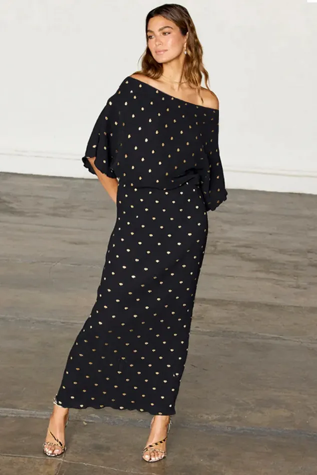 Never Fully Dressed Nfd Classics Black Tilly Plisse Dress With Gold Fleck 8211 Women
