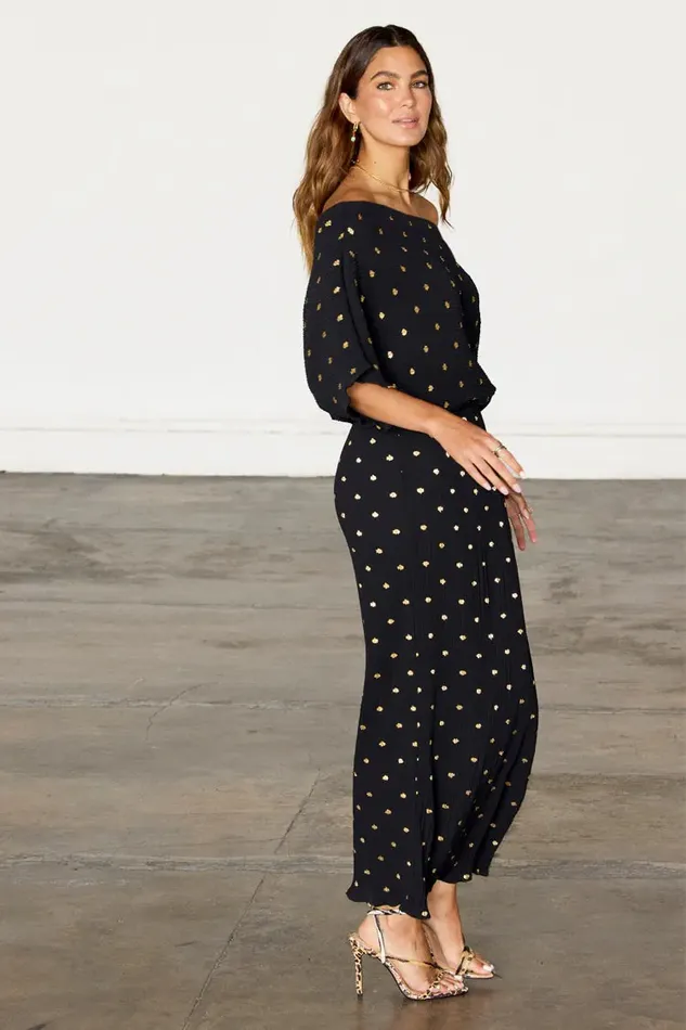Never Fully Dressed Nfd Classics Black Tilly Plisse Dress With Gold Fleck 8211 Women