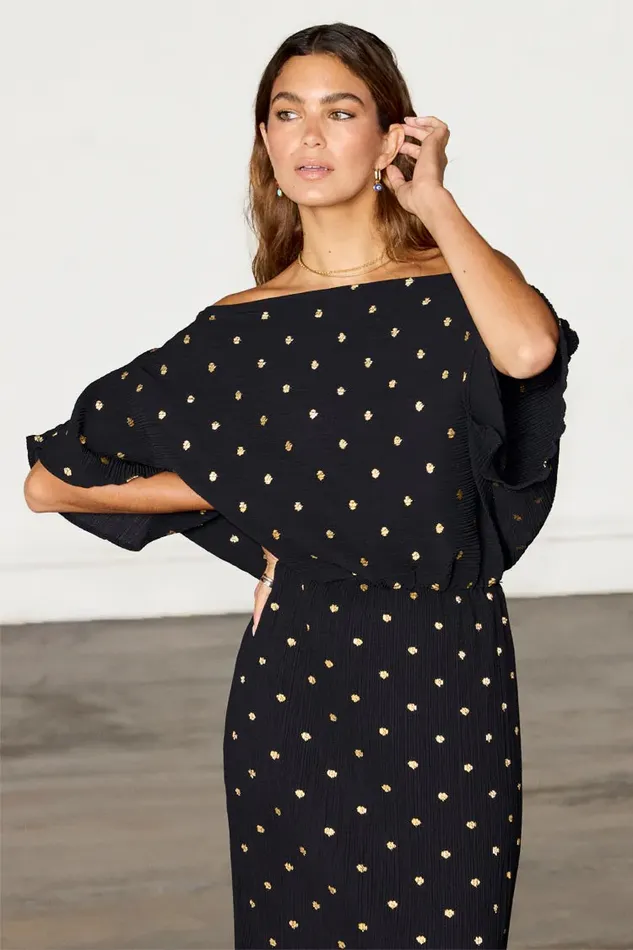 Never Fully Dressed Nfd Classics Black Tilly Plisse Dress With Gold Fleck 8211 Women