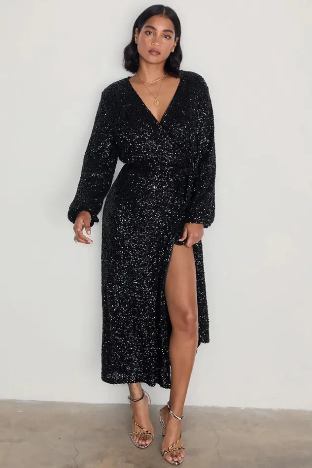 Never Fully Dressed Petite Black Sequin Kira Wrap Dress Petite 8211 Women