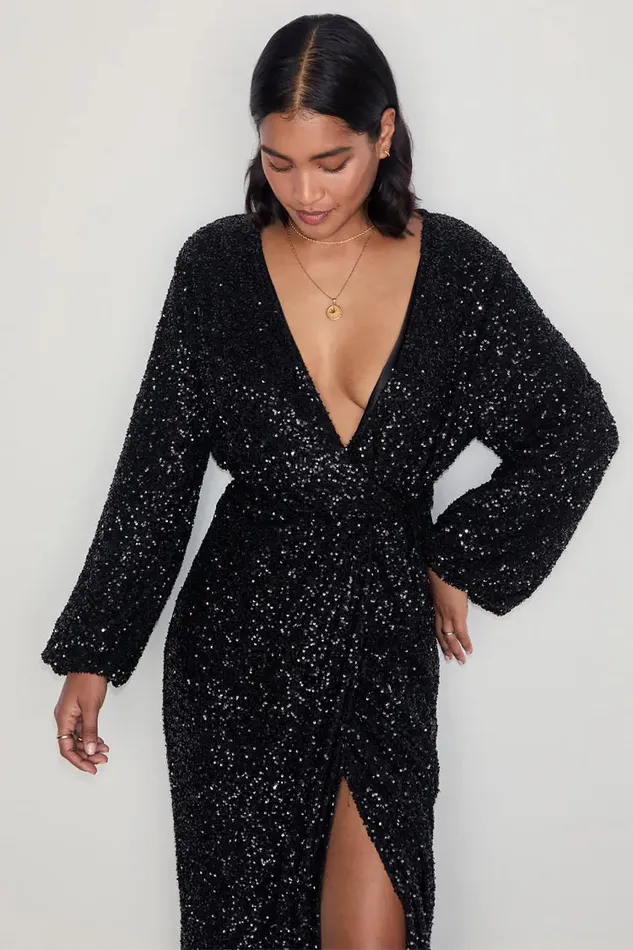 Never Fully Dressed Petite Black Sequin Kira Wrap Dress Petite 8211 Women