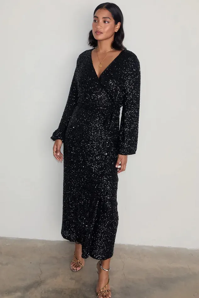 Never Fully Dressed Petite Black Sequin Kira Wrap Dress Petite 8211 Women