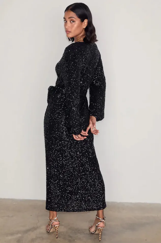 Never Fully Dressed Petite Black Sequin Kira Wrap Dress Petite 8211 Women