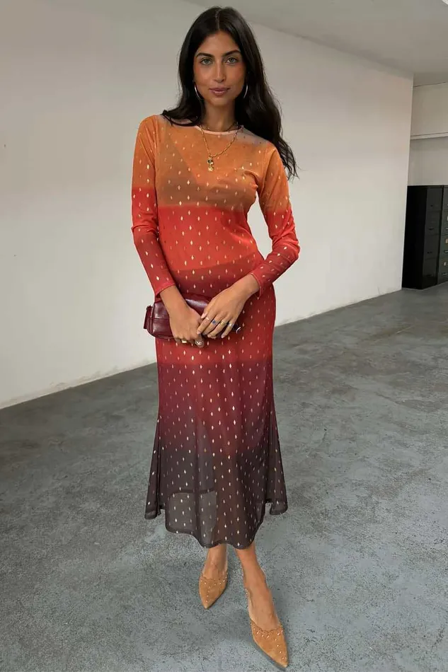 Never Fully Dressed Petite Orange Sunset Mesh Dress Petite 8211 Women