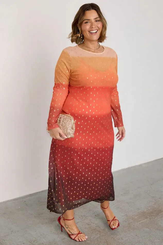 Never Fully Dressed Petite Orange Sunset Mesh Dress Petite 8211 Women