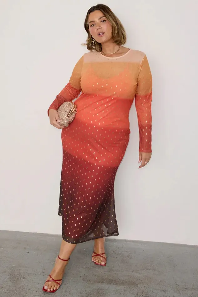 Never Fully Dressed Petite Orange Sunset Mesh Dress Petite 8211 Women