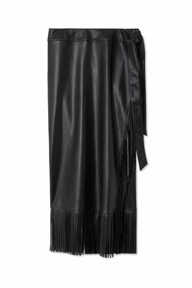 Never Fully Dressed Skirts Black Vegan Leather Fringe Midi Jaspre Skirt 8211 Women