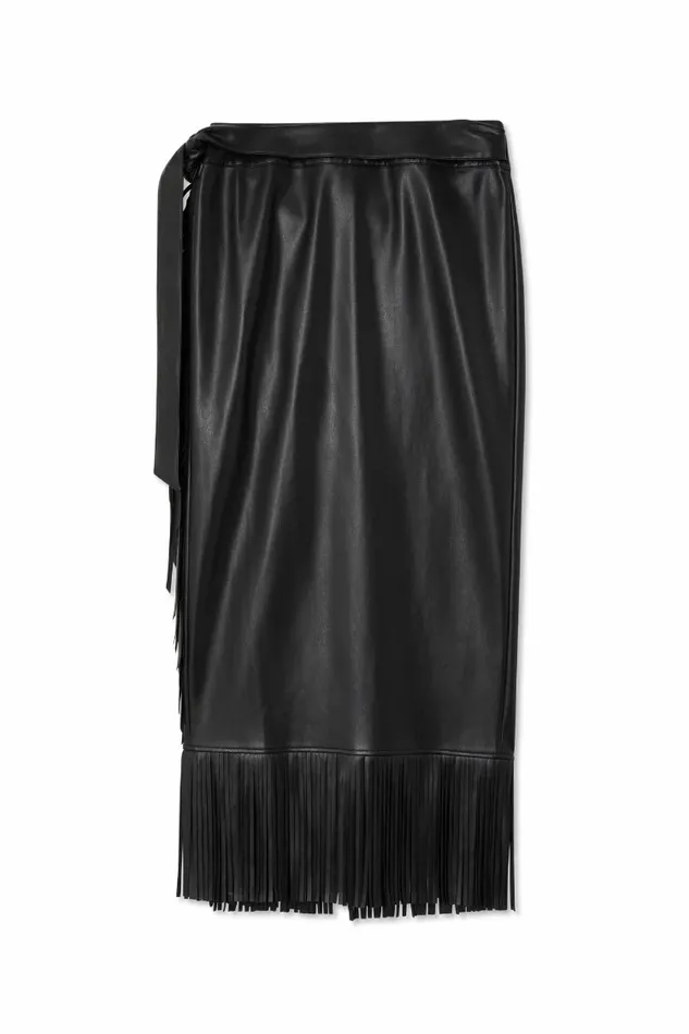 Never Fully Dressed Skirts Black Vegan Leather Fringe Midi Jaspre Skirt 8211 Women