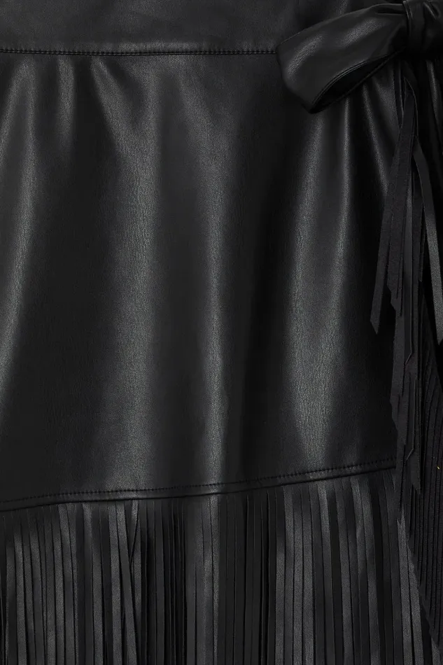 Never Fully Dressed Skirts Black Vegan Leather Fringe Midi Jaspre Skirt 8211 Women