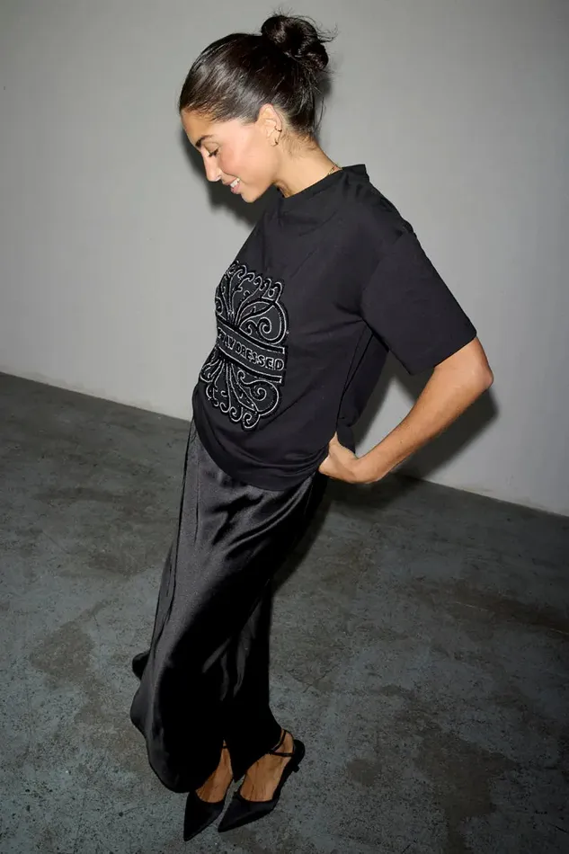 Never Fully Dressed Tops and TShirts Black Beaded Logo Tshirt 8211 Women