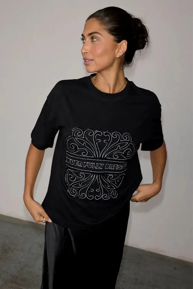 Never Fully Dressed Tops and TShirts Black Beaded Logo Tshirt 8211 Women