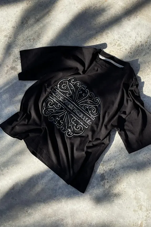 Never Fully Dressed Tops and TShirts Black Beaded Logo Tshirt 8211 Women