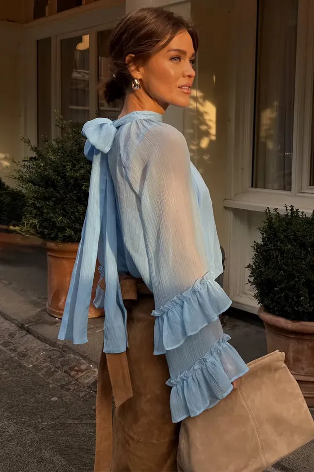 Never Fully Dressed Tops and TShirts Pastel Blue Elinor Blouse 8211 Women