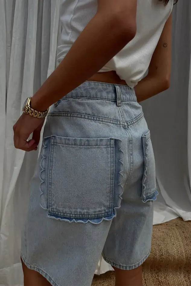 Never Fully Dressed Trousers and Shorts Denim Scallop Pocket Long Shorts 8211 Women