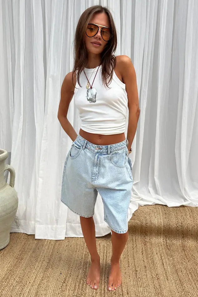 Never Fully Dressed Trousers and Shorts Denim Scallop Pocket Long Shorts 8211 Women