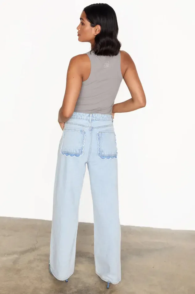 Never Fully Dressed Trousers and Shorts Scallop Detail Straight Leg Jeans 8211 Women