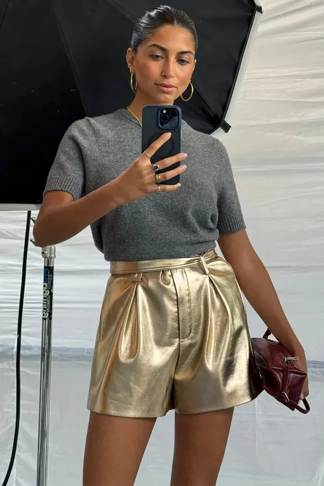Never Fully Dressed Vegan Leather Gold Vegan Leather Shorts 8211 Women