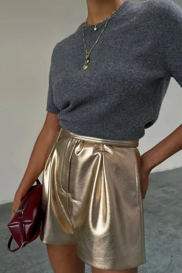 Never Fully Dressed Vegan Leather Gold Vegan Leather Shorts 8211 Women