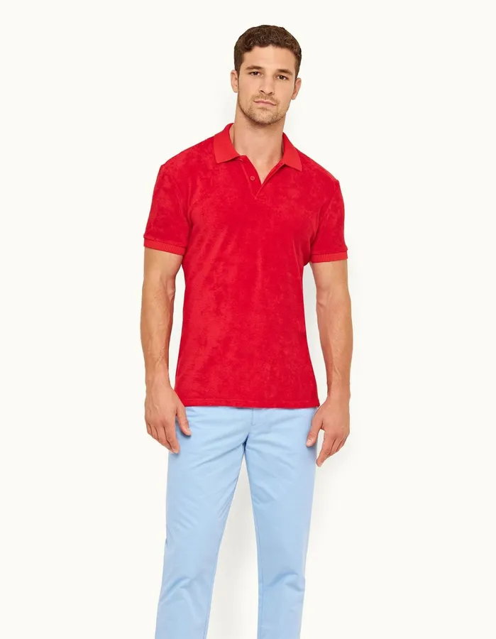 Orlebar Brown Polo Shirts Men Dr No Towelling Polo Red