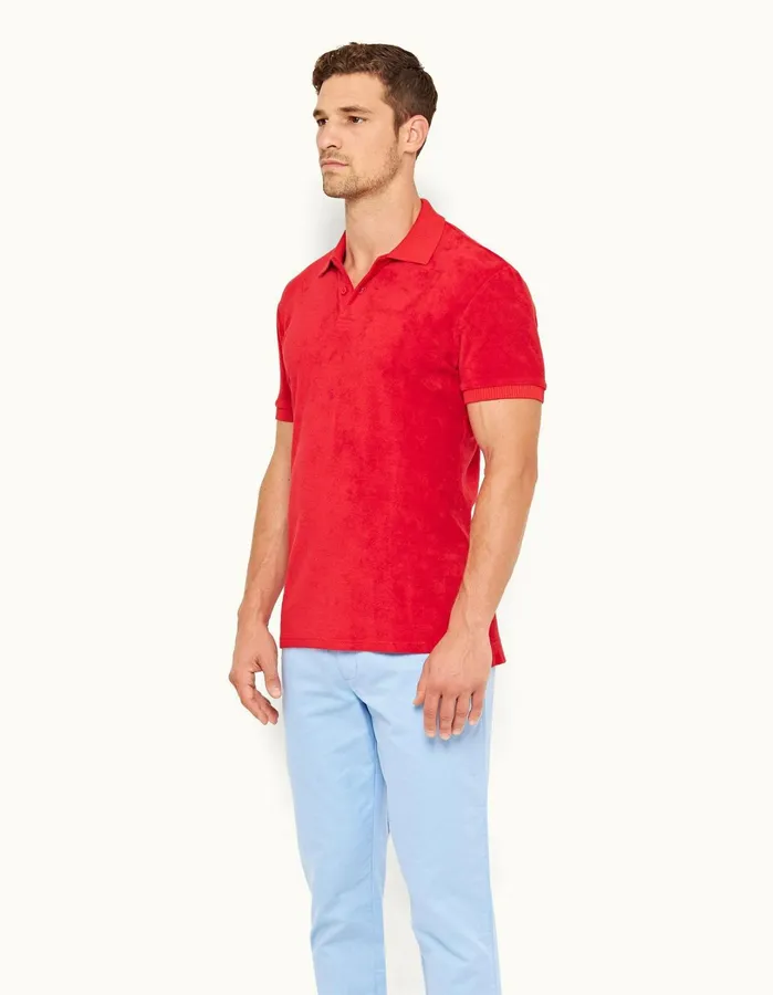 Orlebar Brown Polo Shirts Men Dr No Towelling Polo Red