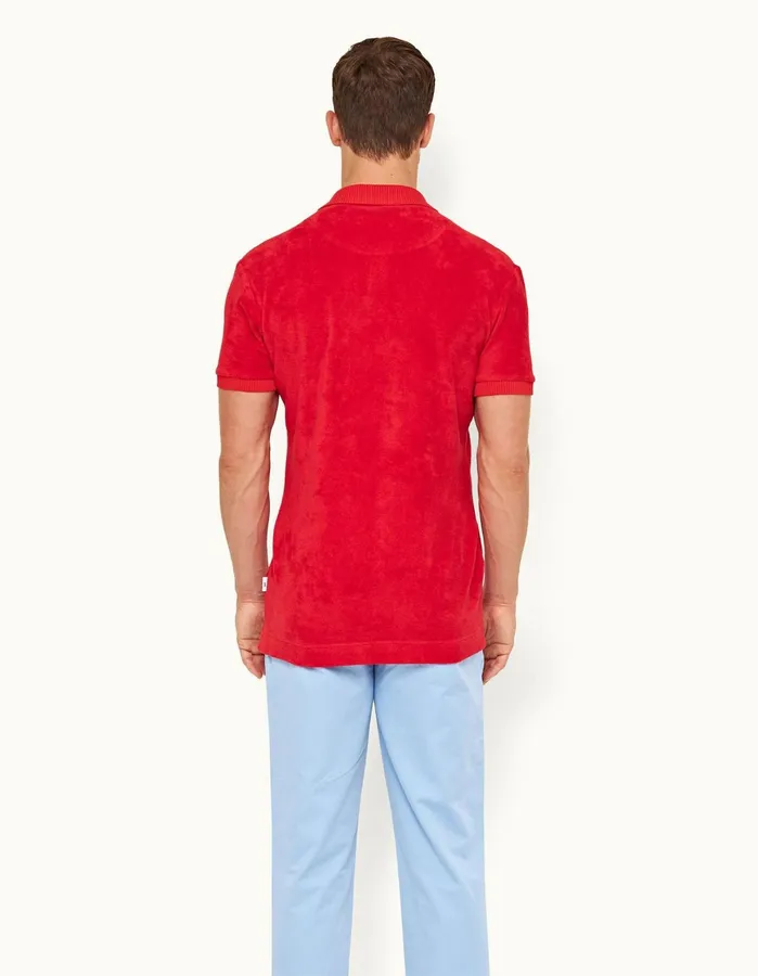 Orlebar Brown Polo Shirts Men Dr No Towelling Polo Red