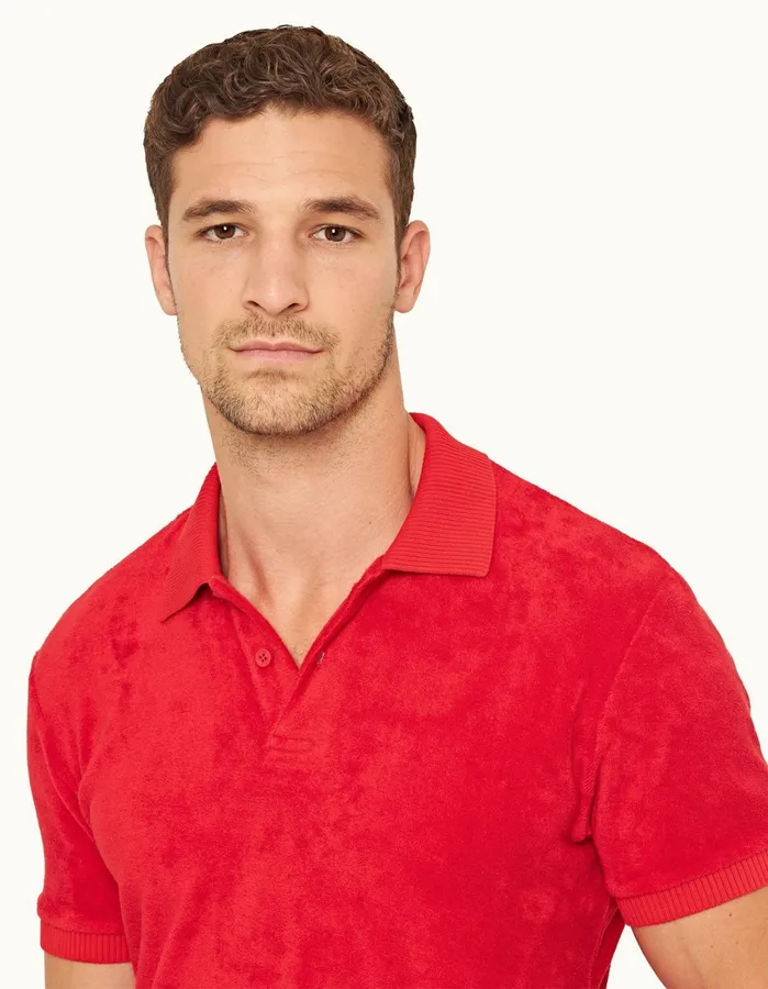 Orlebar Brown Polo Shirts Men Dr No Towelling Polo Red