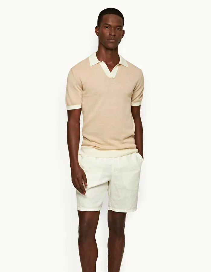 Orlebar Brown Polo Shirts Men Horton Merino White Sandbiscuit