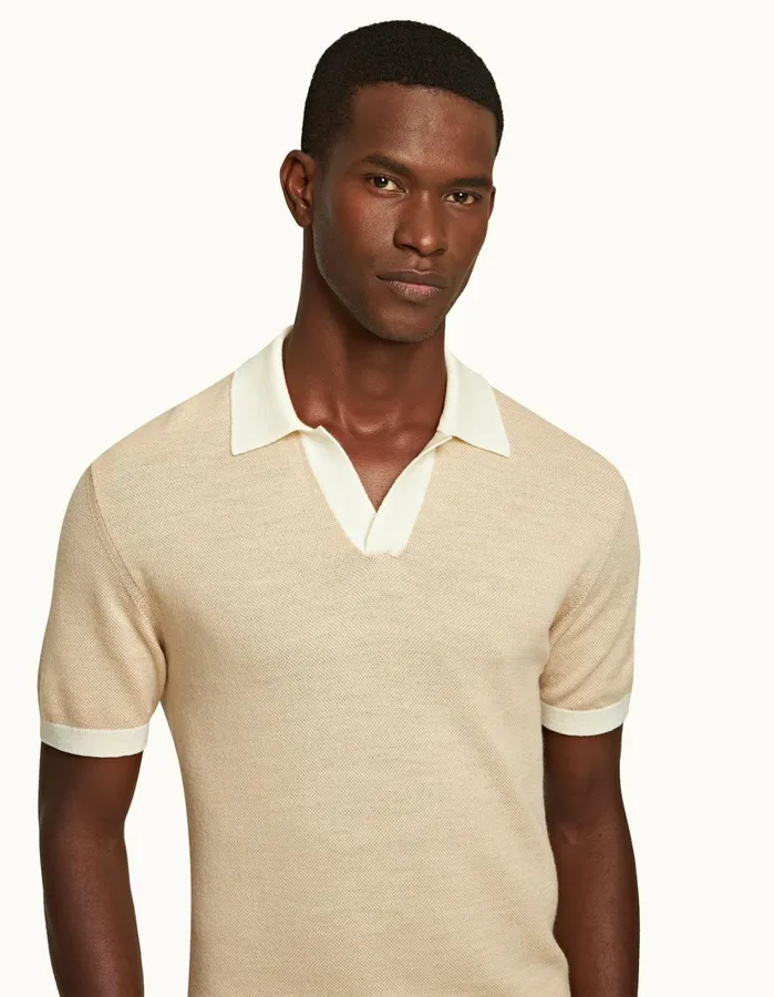 Orlebar Brown Polo Shirts Men Horton Merino White Sandbiscuit