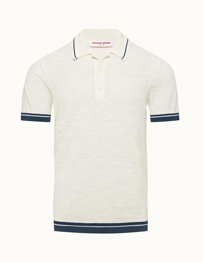 Orlebar Brown Polo Shirts Men Maranon Cotton Linen White Sand