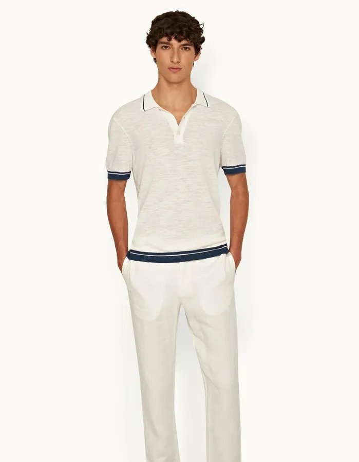 Orlebar Brown Polo Shirts Men Maranon Cotton Linen White Sand