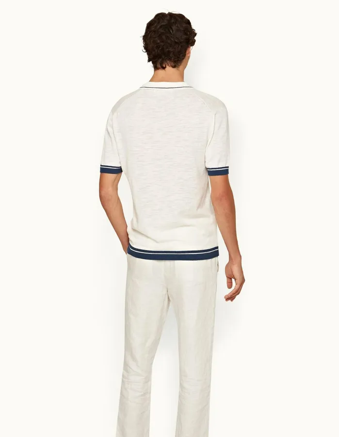 Orlebar Brown Polo Shirts Men Maranon Cotton Linen White Sand