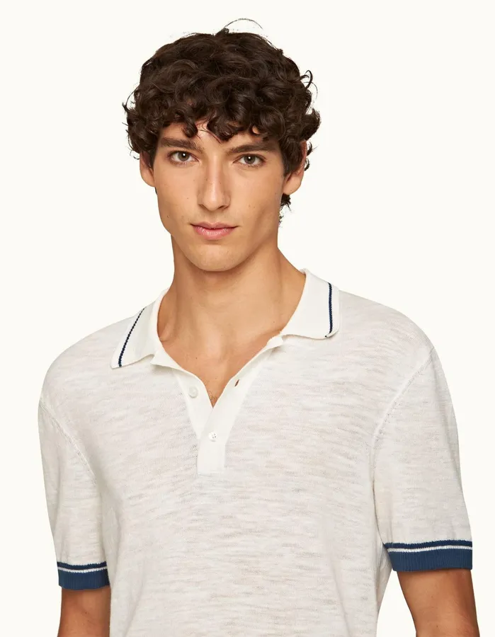 Orlebar Brown Polo Shirts Men Maranon Cotton Linen White Sand