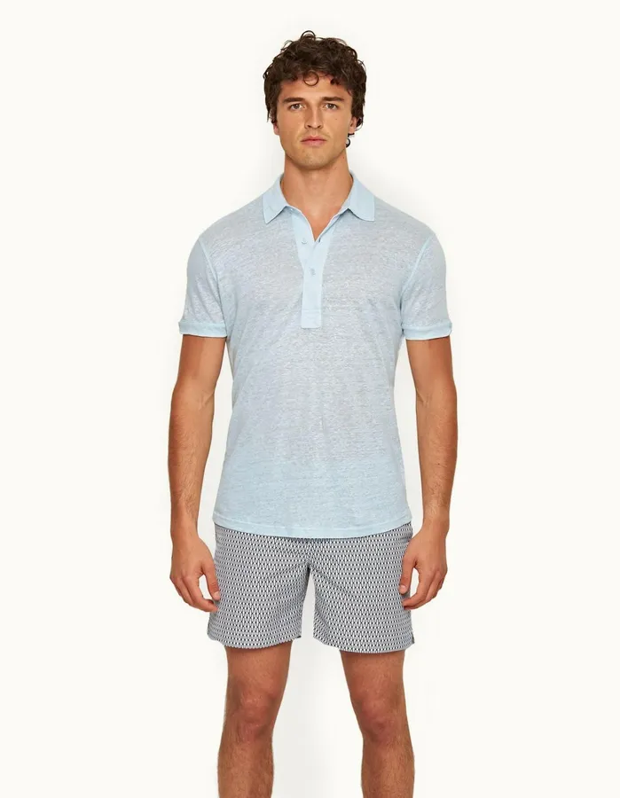 Orlebar Brown Polo Shirts Men Sebastian Linen Island Sky
