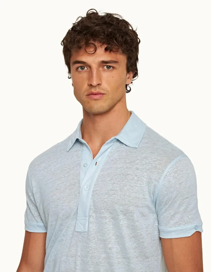 Orlebar Brown Polo Shirts Men Sebastian Linen Island Sky