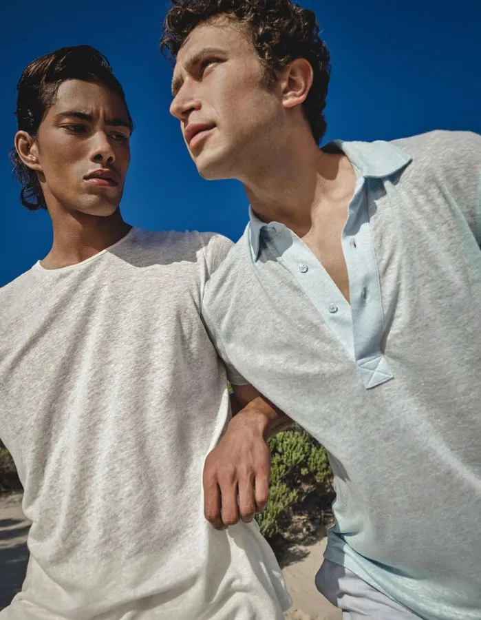 Orlebar Brown Polo Shirts Men Sebastian Linen Island Sky