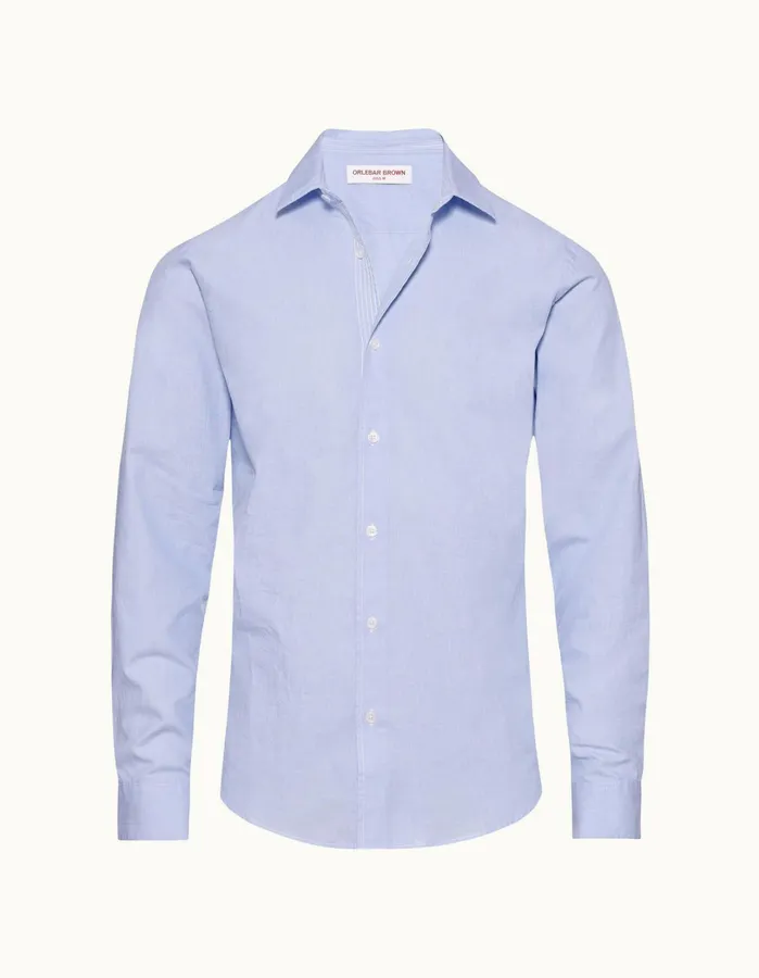 Orlebar Brown Shirts Men Giles Chainstitch Ice Bluewhite