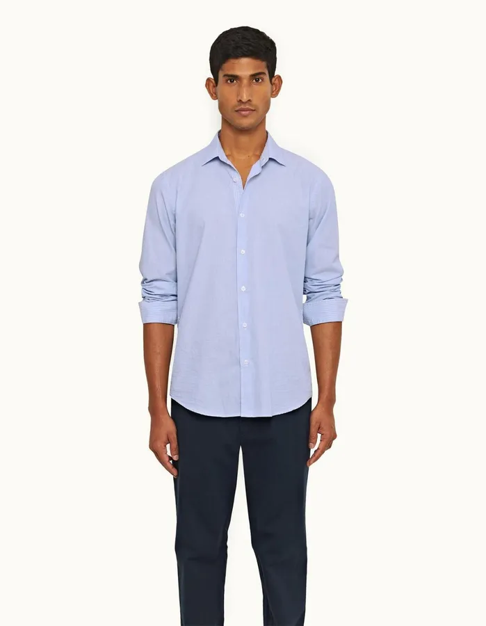 Orlebar Brown Shirts Men Giles Chainstitch Ice Bluewhite
