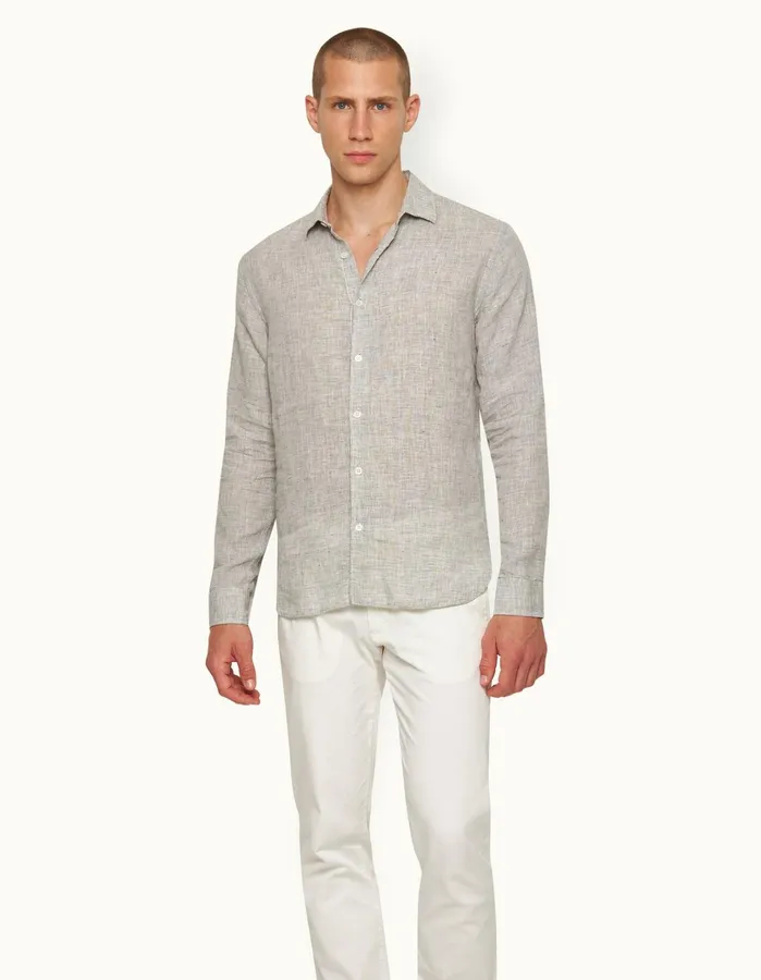 Orlebar Brown Shirts Men Giles Linen Graphitewhite